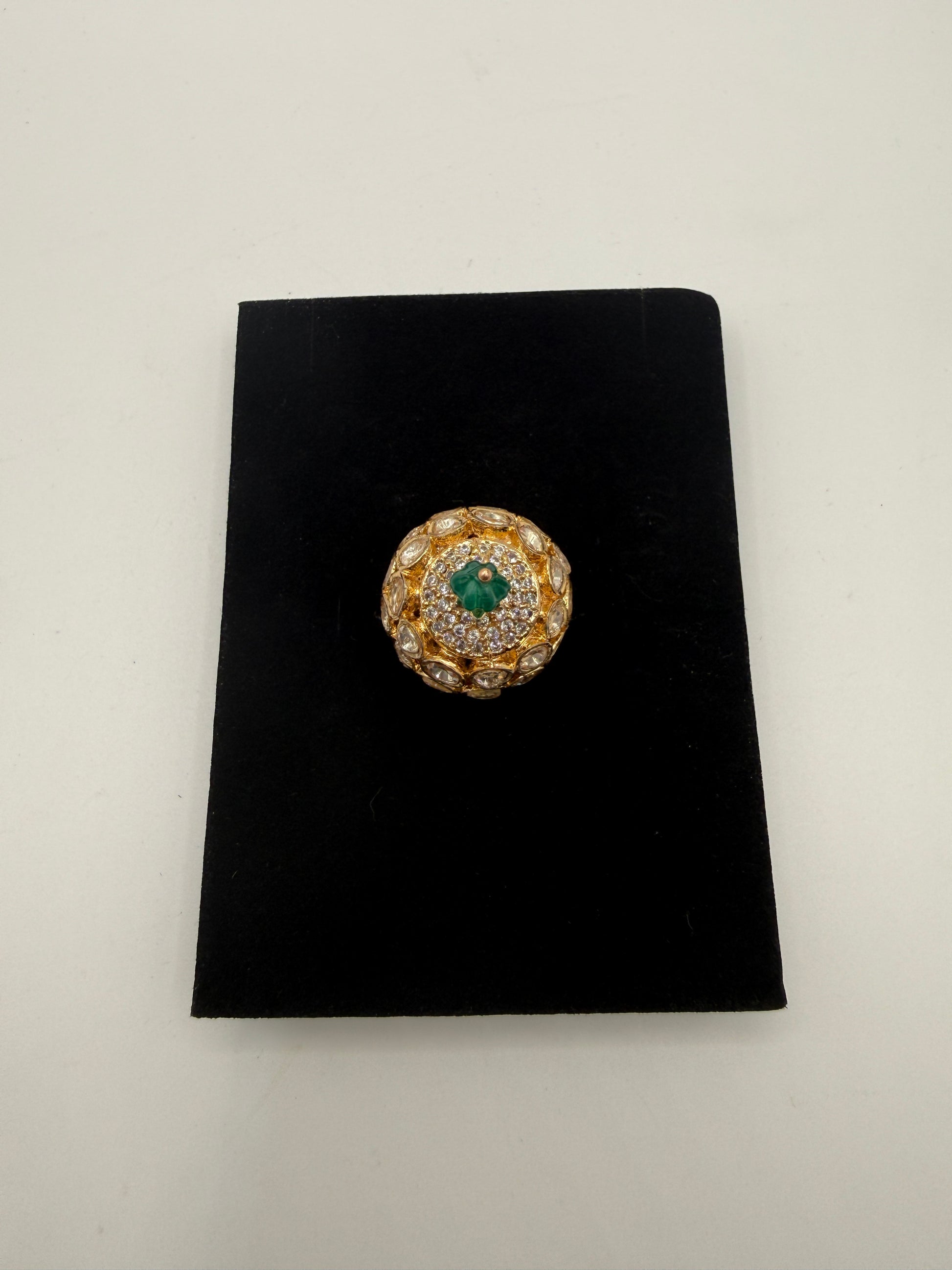Statement Ring with Stone & Crystal Halo Design
