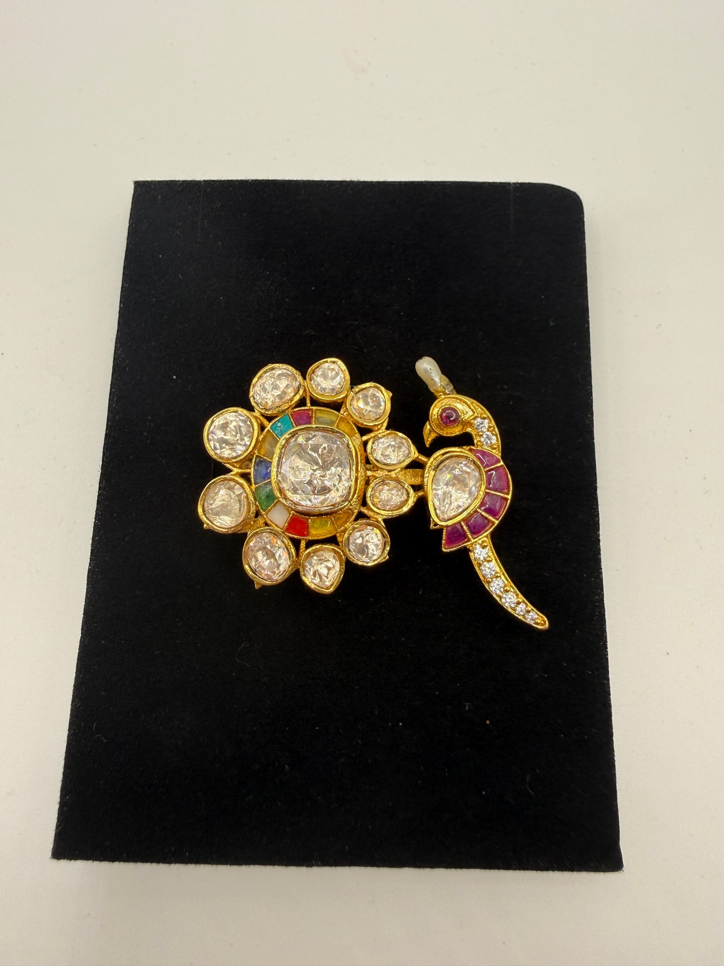 Multicolour Kundan Floral Ring & Ruby Parrot Statement Ring Set