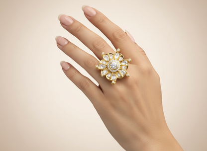 Floral Statement Ring - Traditional Indian Designer Finger Ring