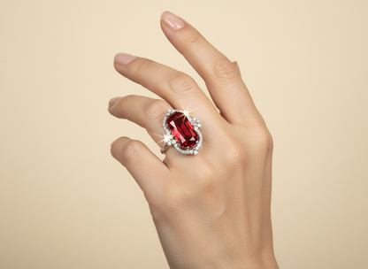 Red Emerald-Cut Statement Ring - Luxury Designer Finger Ring