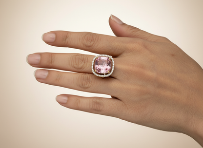 Pink Cushion-Cut Crystal Statement Ring with Halo Setting