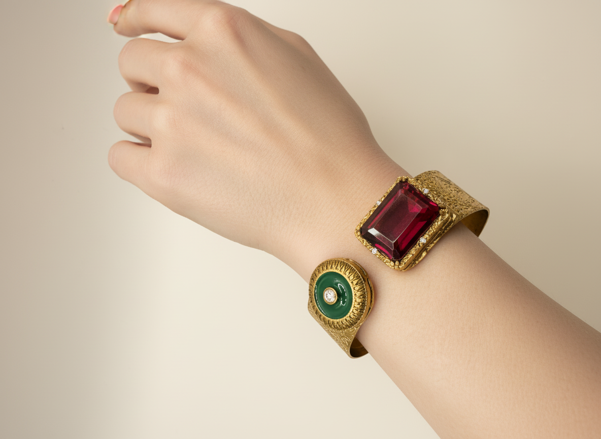Openable Handcuff with Glass Stone