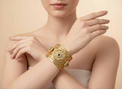 Brass Handmade handcuff with Kundan Motif