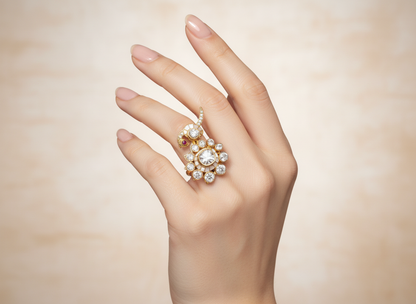 Multicolour Kundan Floral Ring & Ruby Parrot Statement Ring Set