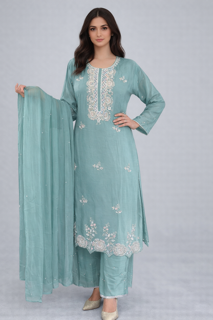 Sea Green Heavy Sequenced and Cut Dana Embroidered Set