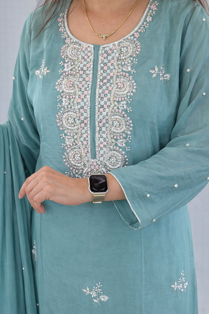 Sea Green Heavy Sequenced and Cut Dana Embroidered Set