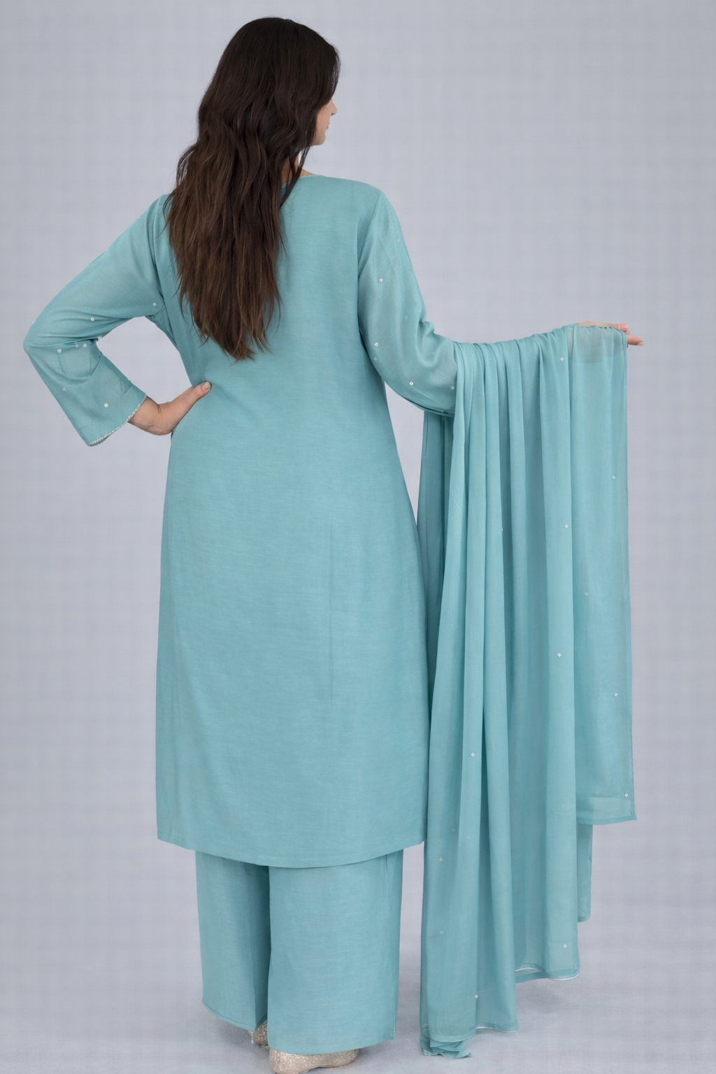 Sea Green Heavy Sequenced and Cut Dana Embroidered Set