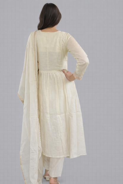Ivory Suit Set with Rich Gaji Patch Work and Detailed Hand Embroidery
