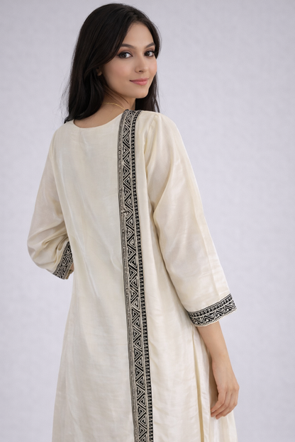 Ivory Embroidered Suit Set with Dupatta - Elegant Festive Wear for Women