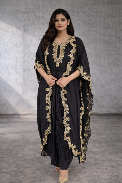 Black draped Indo Western outfit for women by Adishee Australia