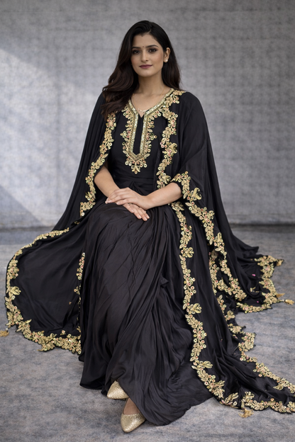Black saree-style Indo Western party wear outfit by Adishee Australia