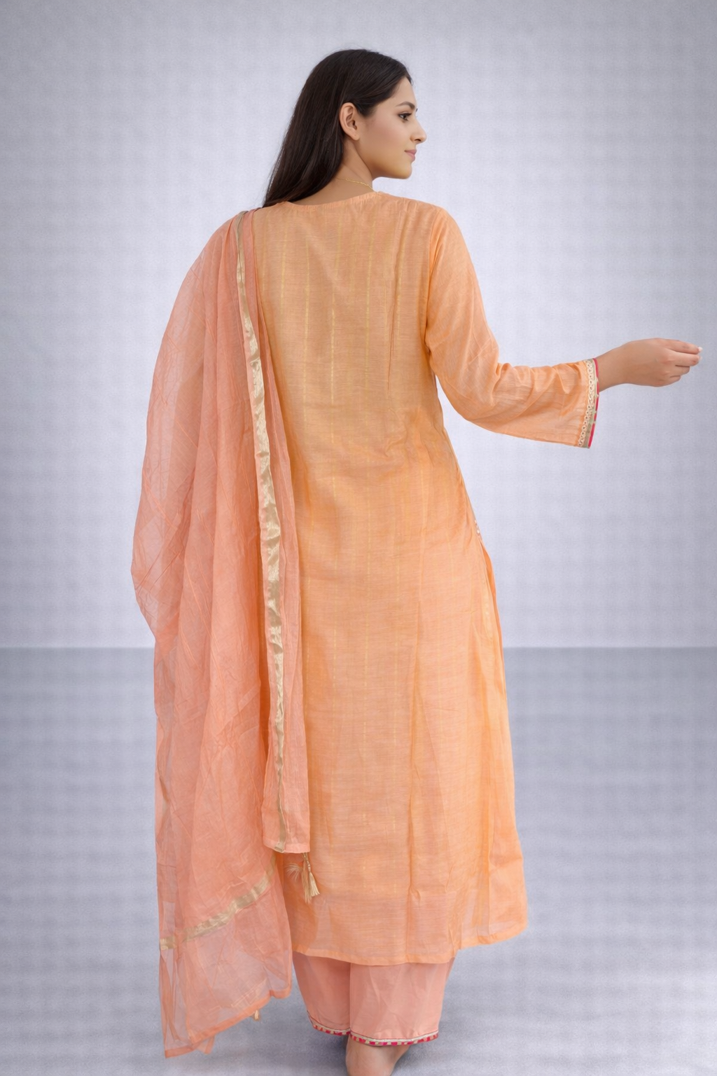 Peach Embroidered Chanderi Kurta Set with Dupatta - Elegant Festive Wear