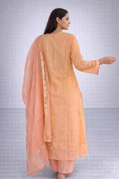 Peach Embroidered Chanderi Kurta Set with Dupatta - Elegant Festive Wear
