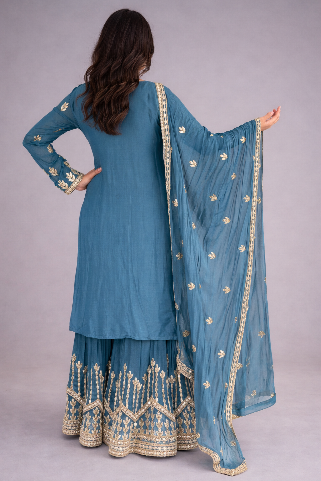 Teal Embroidered Kurta Sharara Set with Dupatta - Traditional Festive Outfit
