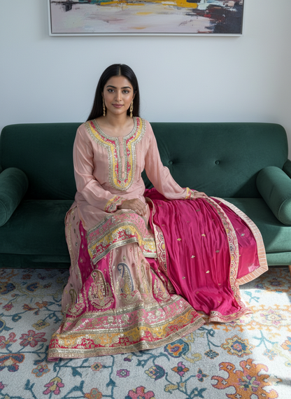 Stylish Peach Silk Lehenga Suit