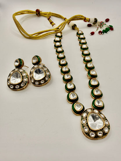 Gold-Tone Kundan Style Statement Necklace with Teardrop Pendant