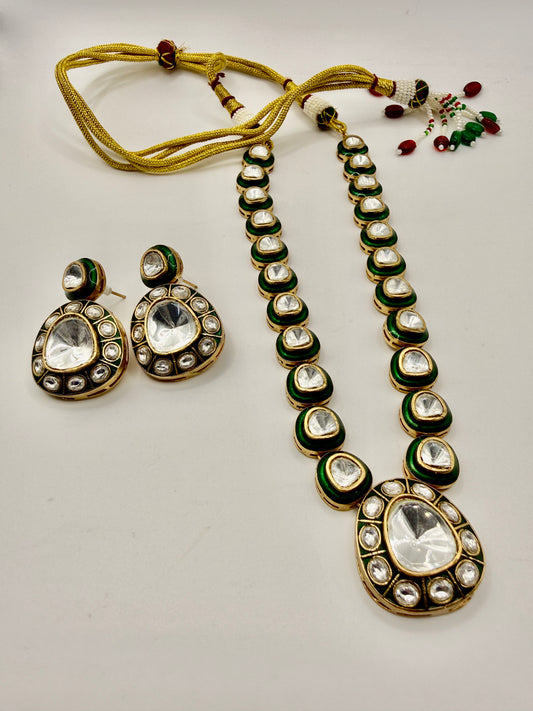 Gold-Tone Kundan Style Statement Necklace with Teardrop Pendant