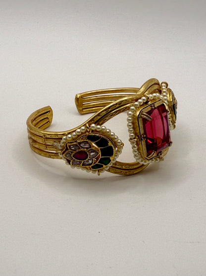 Statement Handcuff with Stone and Pearl Detailing