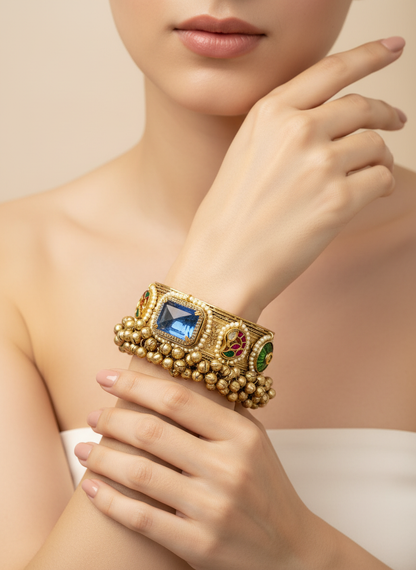 Statement  handcuff with Paachi and Glass Stones