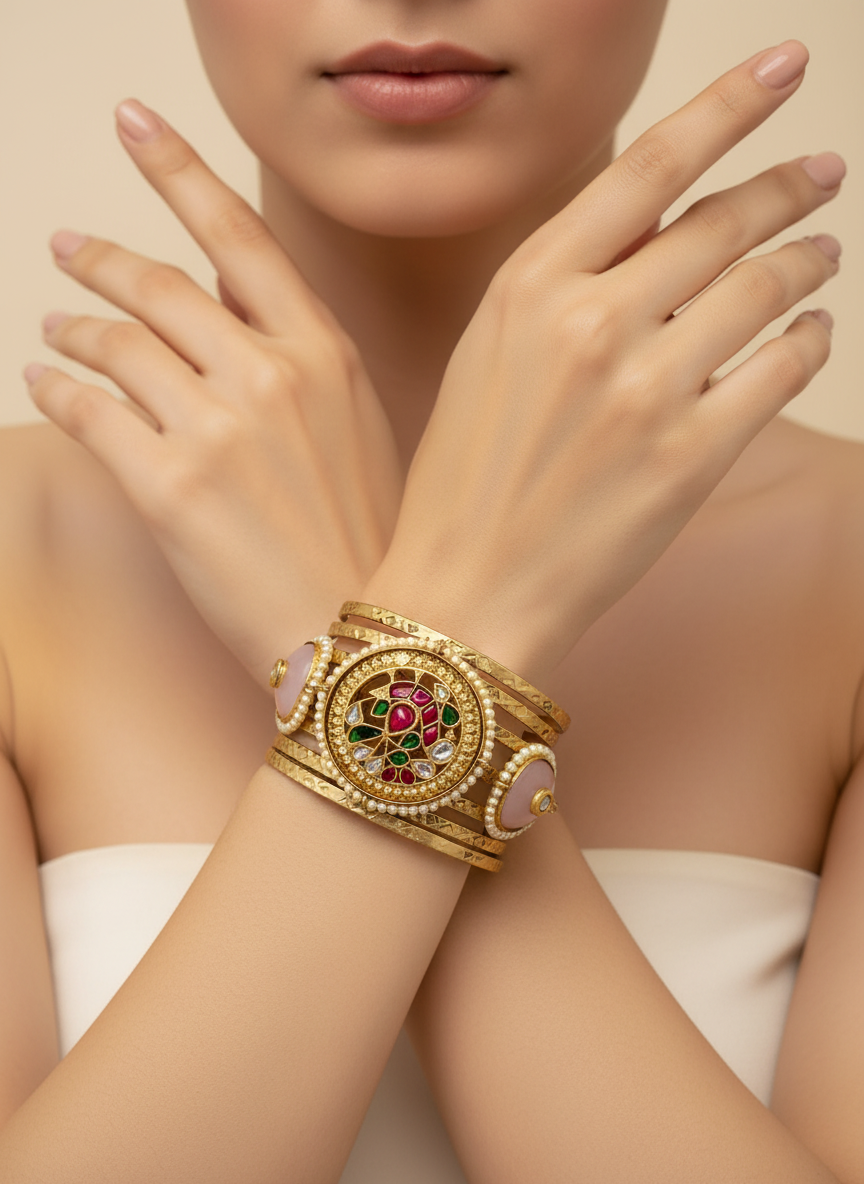 Antique Meenakari with Paachi Stone Bangles Set