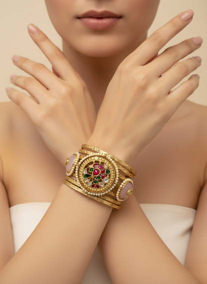 Antique Meenakari with Paachi Stone Bangles Set