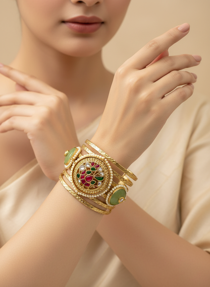 Antique Meenakari with Paachi Stone Bangles Set