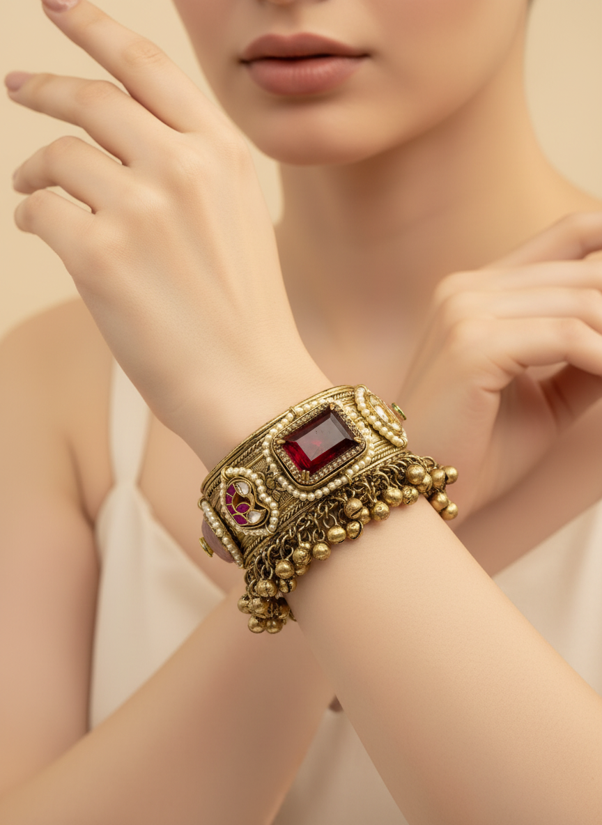 Statement  handcuff with Paachi and Glass Stones