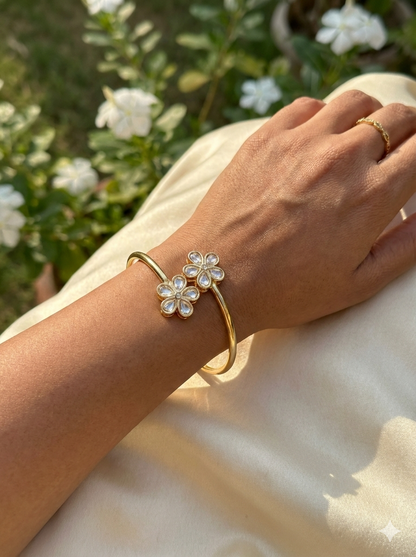 Minimal Designer Openable Bangle with White Stone Accents