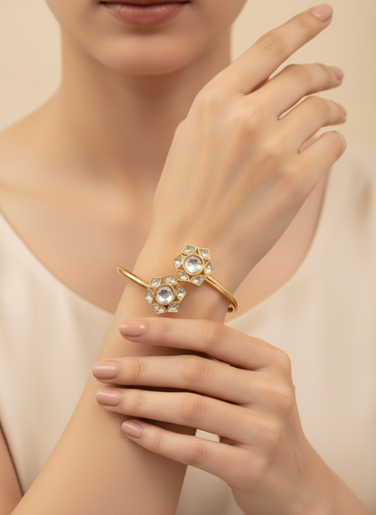 Minimal Designer Openable Bangle with White Stone Accents