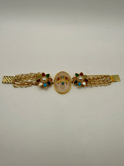 Designer Navratna Bracelet with Enamel & Multicolour Stonework