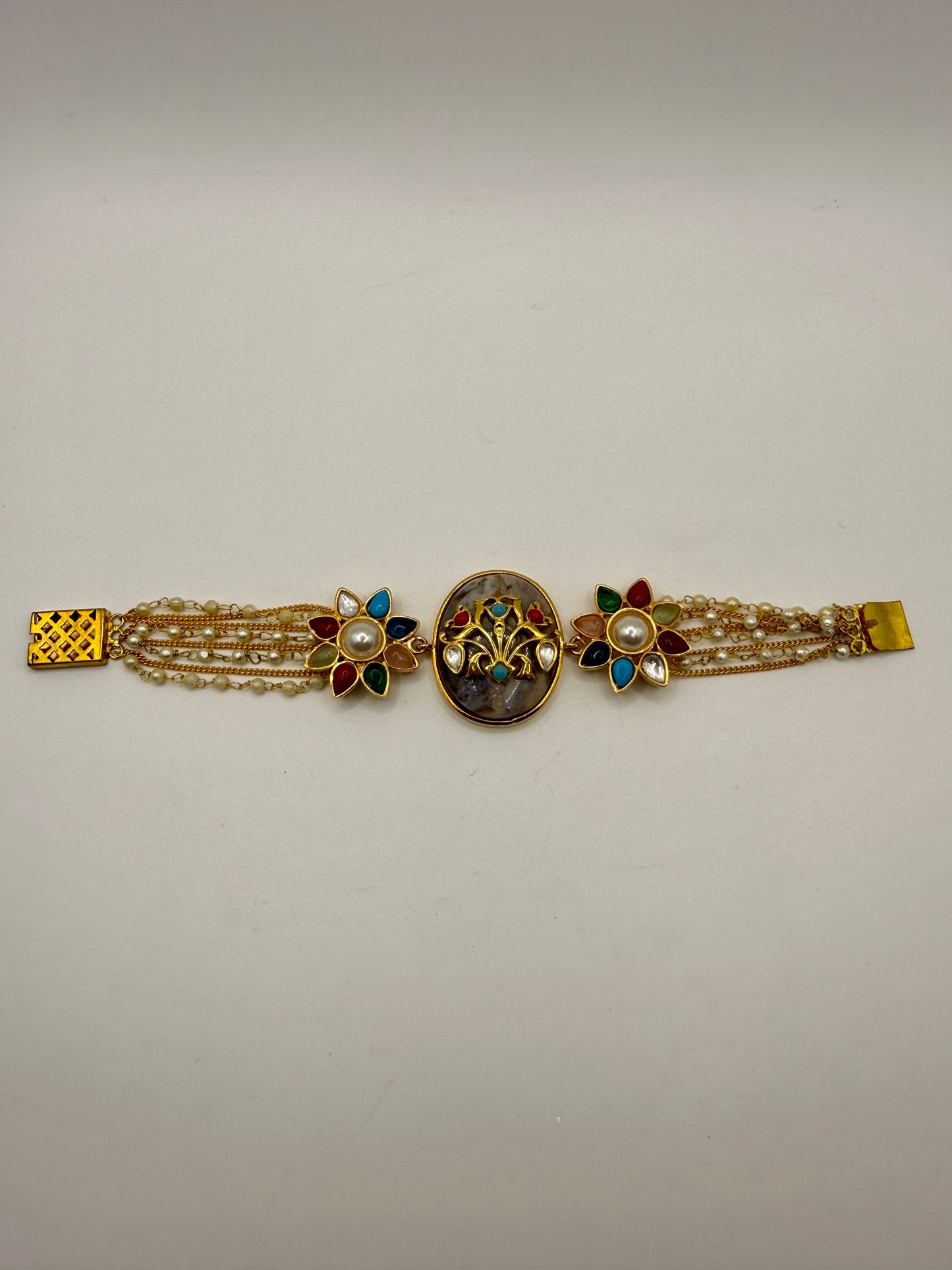 Designer Navratna Bracelet with Enamel & Multicolour Stonework
