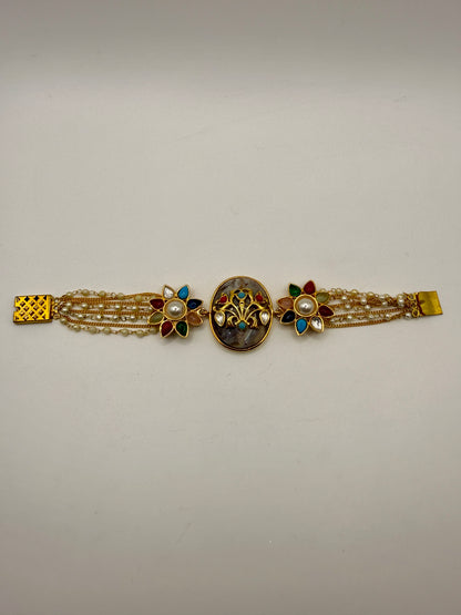 Designer Navratna Bracelet with Enamel & Multicolour Stonework
