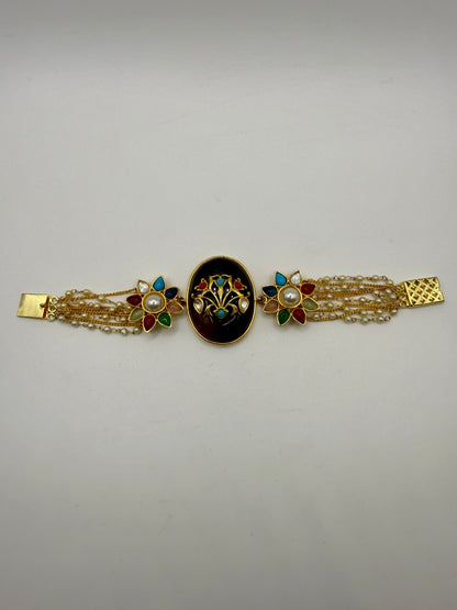 Designer Navratna Bracelet with Enamel & Multicolour Stonework