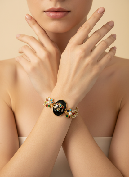 Designer Navratna Bracelet with Enamel & Multicolour Stonework