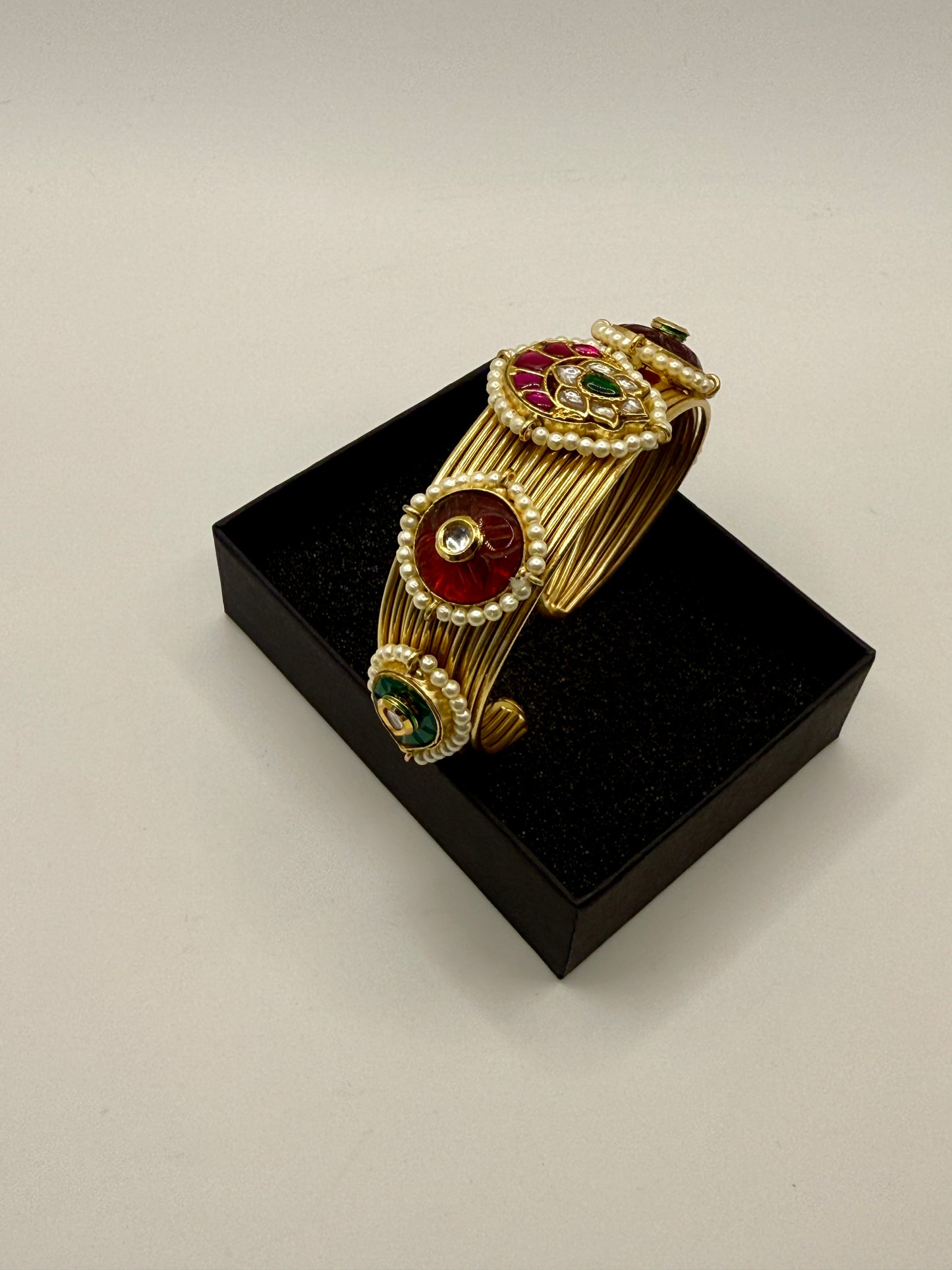 Traditional Pearl & Stone Kada Bangles | Brass Handmade 92.5 Polish Choker Craftsmanship Inspired Jewellery