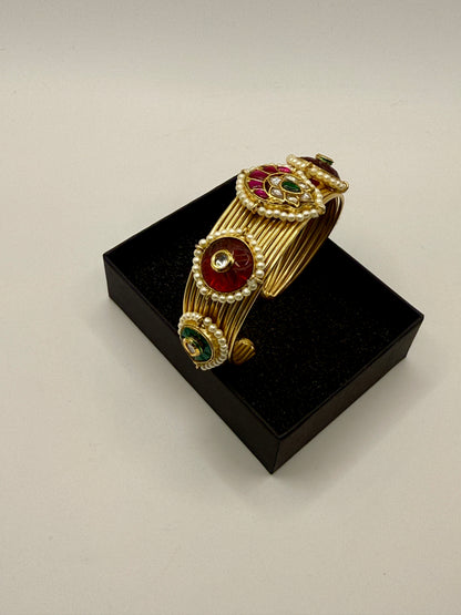 Traditional Pearl & Stone Kada Bangles | Brass Handmade 92.5 Polish Choker Craftsmanship Inspired Jewellery