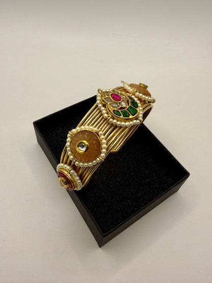 Traditional Pearl & Stone Kada Bangles | Brass Handmade 92.5 Polish Choker Craftsmanship Inspired Jewellery