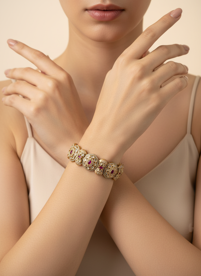 Stone Circular Motif Bracelet - Luxury Indian Designer Kada Bracelet