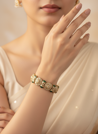Stone Circular Motif Bracelet - Luxury Indian Designer Kada Bracelet
