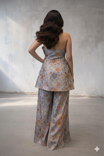 Grey Designer-Inspired Halter Co-ord Set