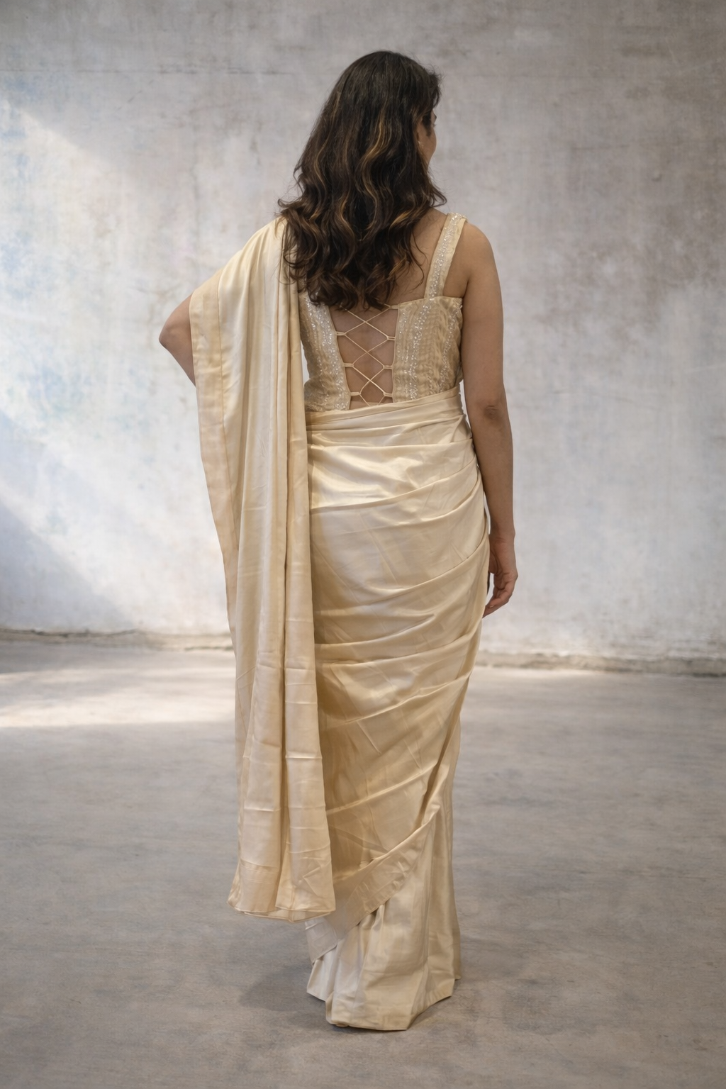 Ivory Gold Embellished Draped Corset Saree