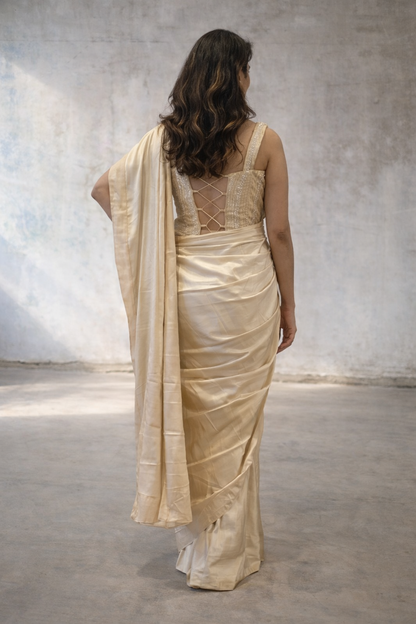 Ivory Gold Embellished Draped Corset Saree