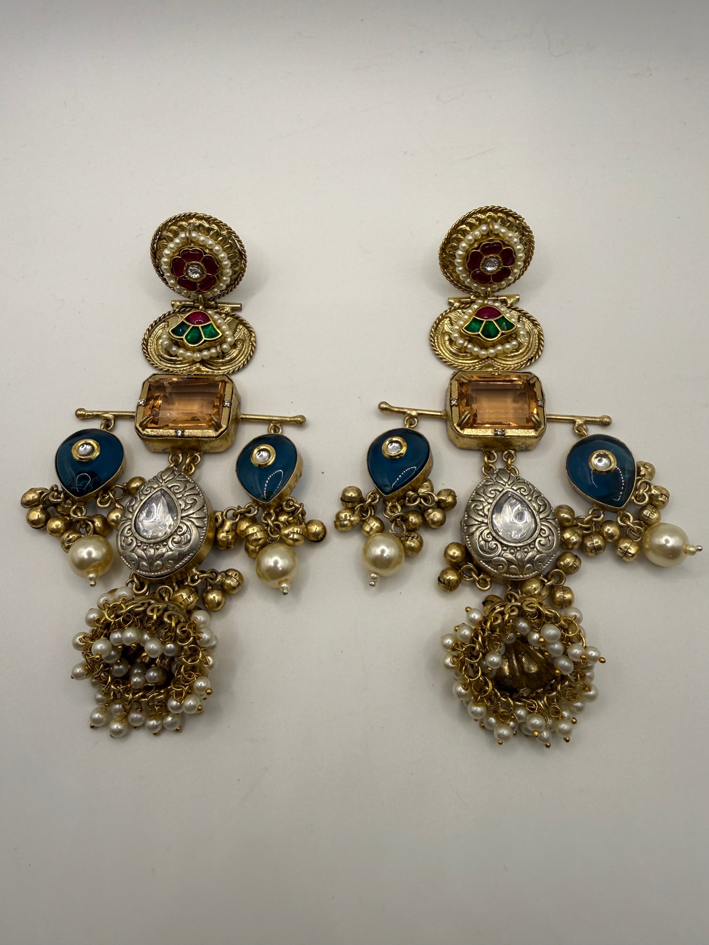 Statement Long Jhumka with Pearl Clusters