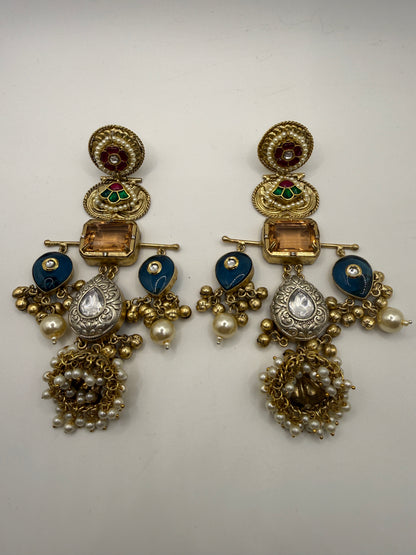 Statement Long Jhumka with Pearl Clusters