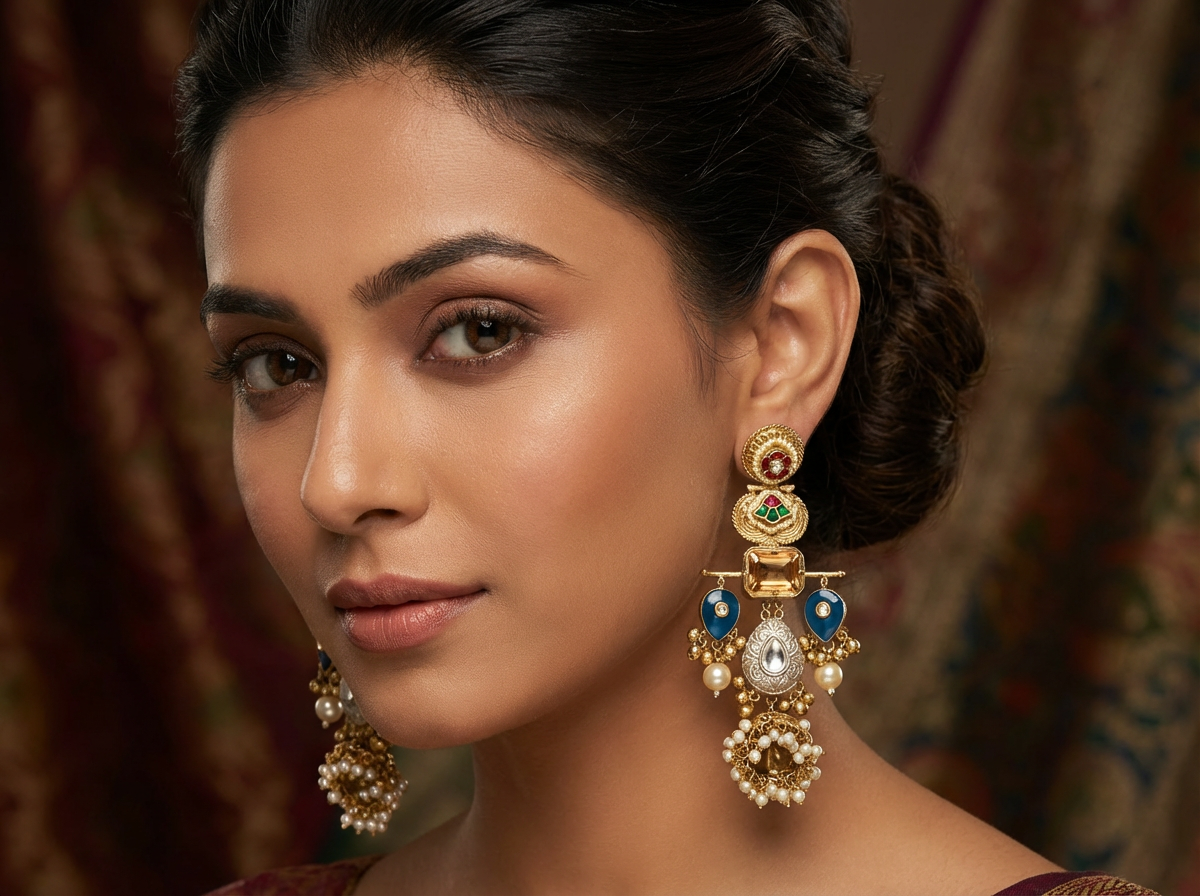 Statement Long Jhumka with Pearl Clusters