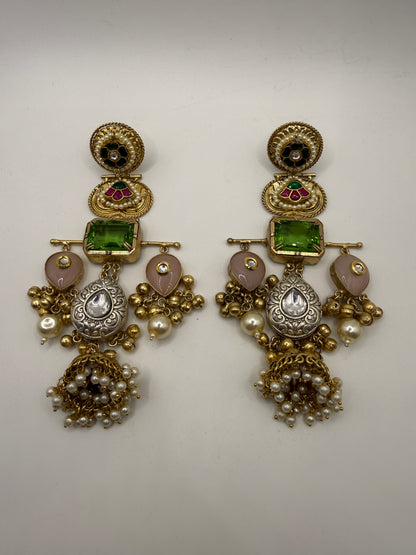Statement Long Jhumka with Pearl Clusters