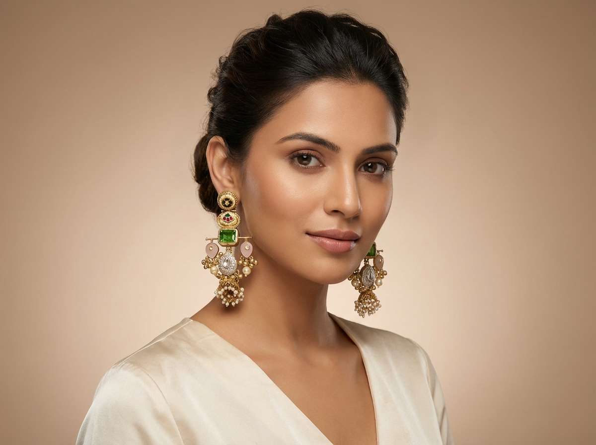 Statement Long Jhumka with Pearl Clusters