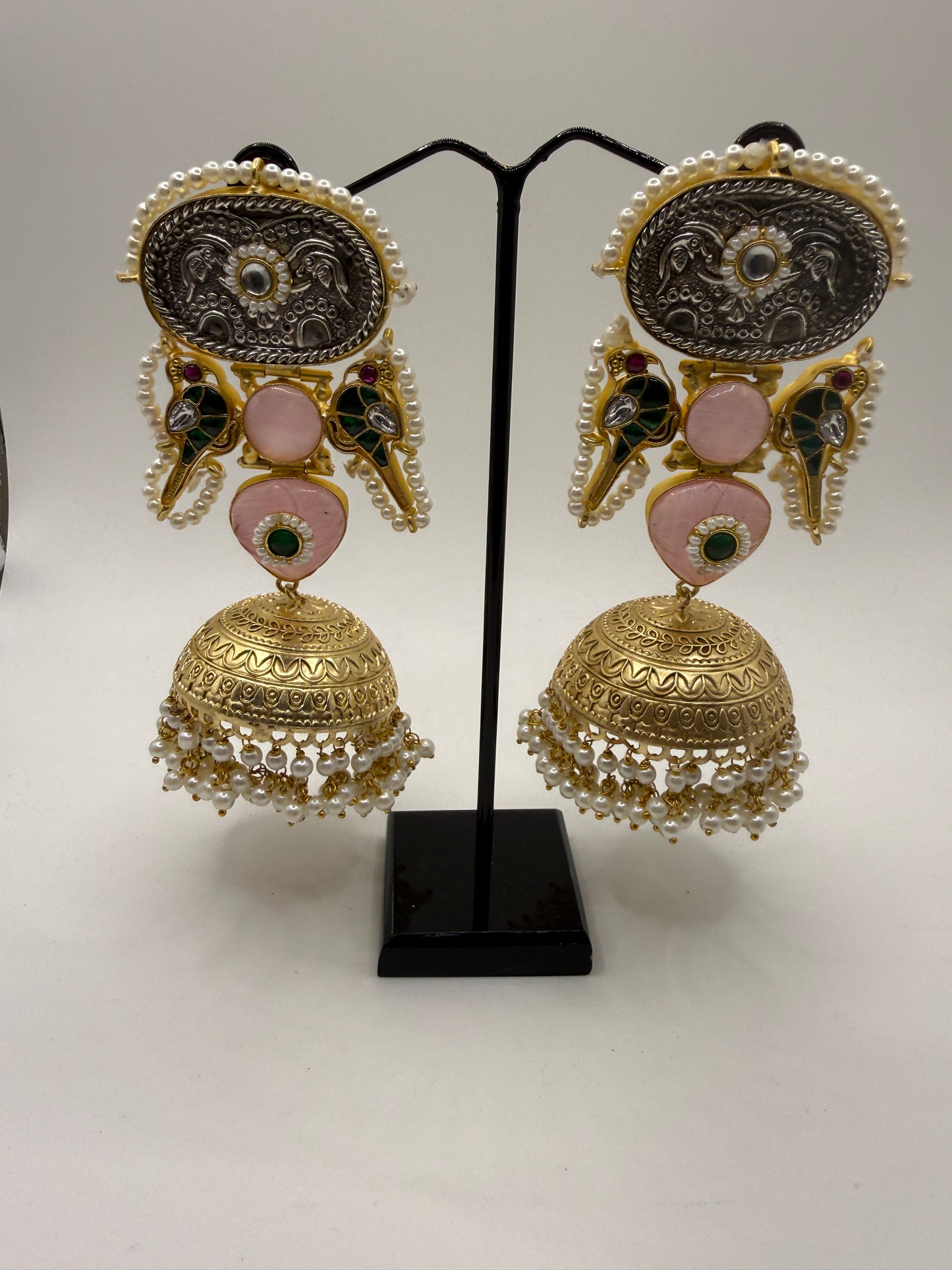 Statement Antique Jhumka with Pearl Detailing