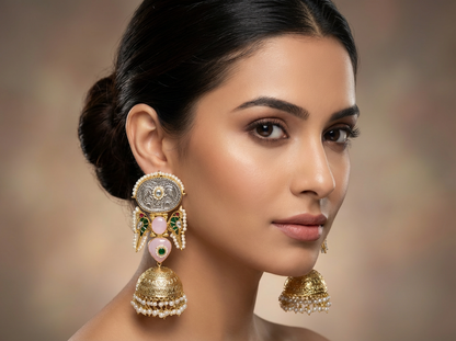 Statement Antique Jhumka with Pearl Detailing