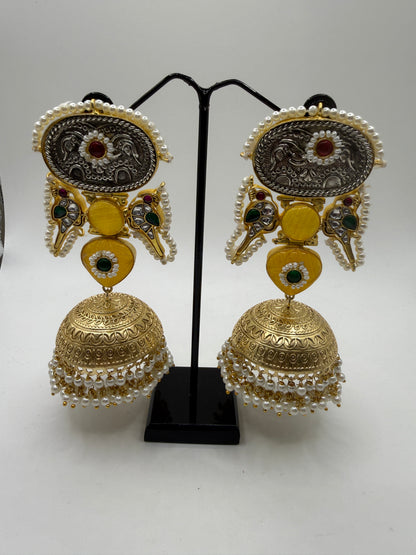 Statement Antique Jhumka with Pearl Detailing